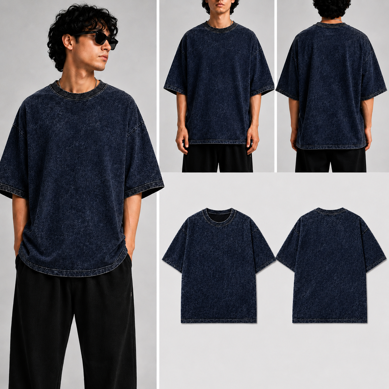 Plain Navy Unisex Acid Wash Oversized Tee for man & women