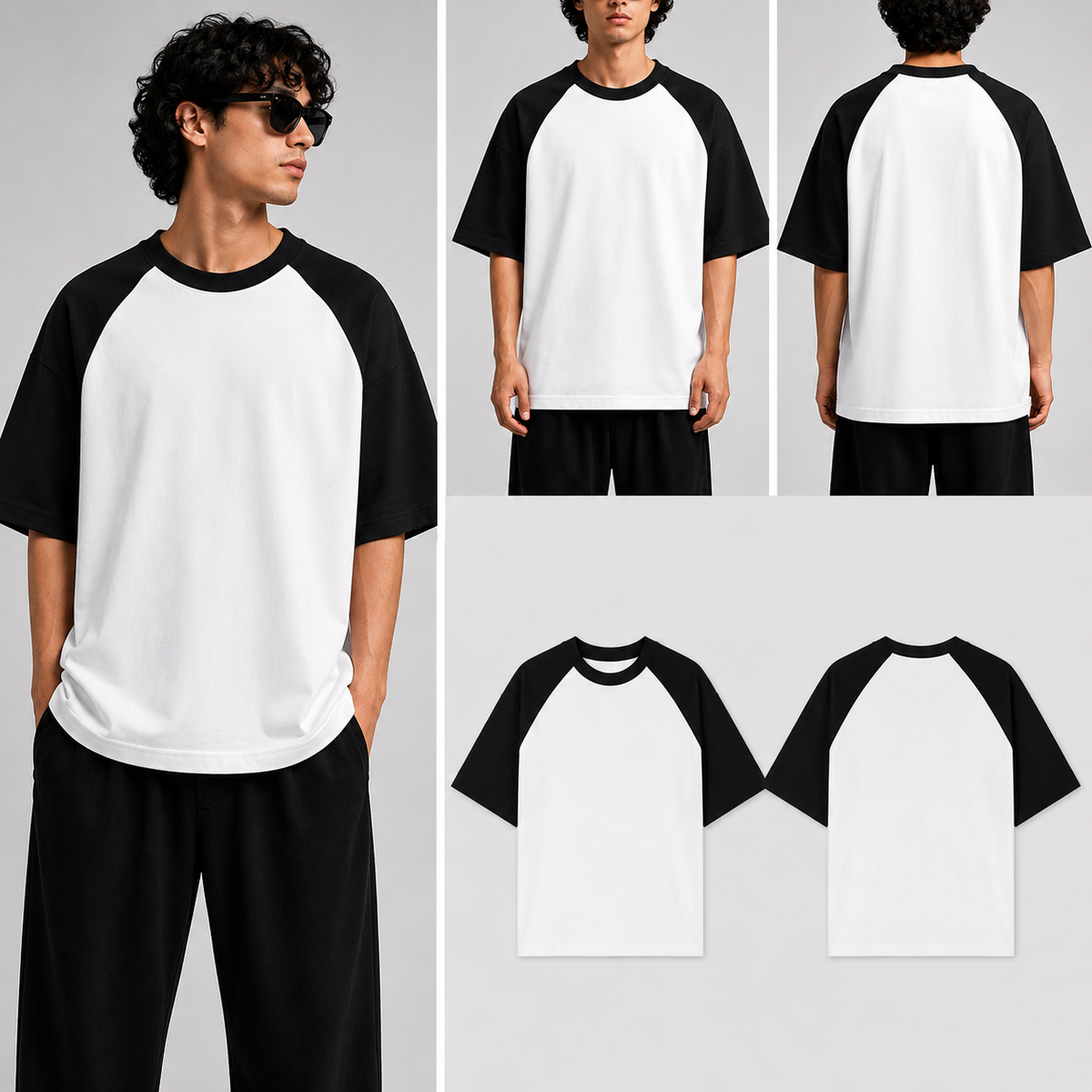 Plain Black White Unisex Oversized Raglan T-Shirt for man & women