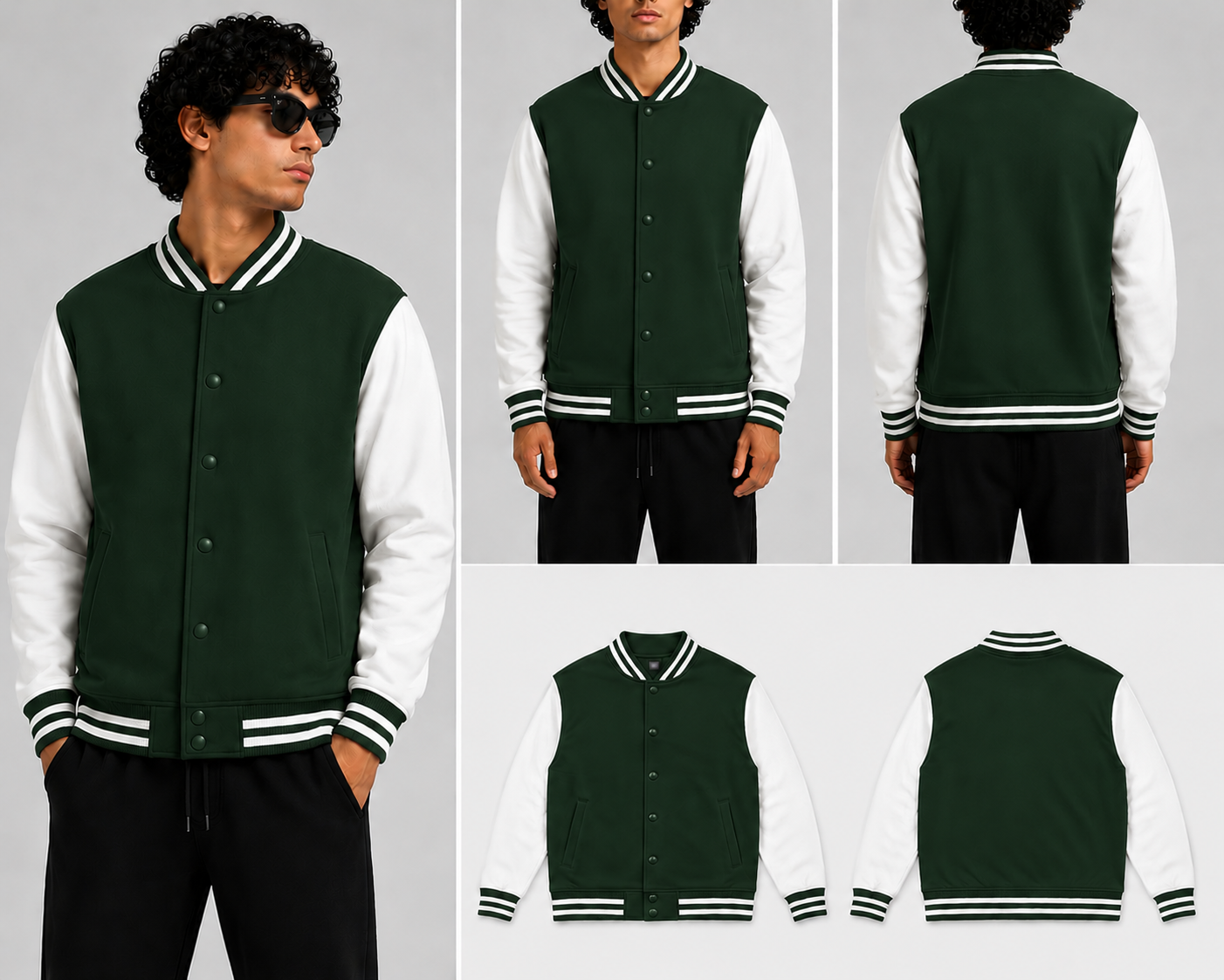 Plain Dark green Unisex Varsity Jacket for man & women