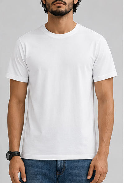 Plain White Male Round Neck Half Sleeve T-Shirt