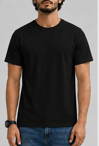 Plain Black Male Round Neck Half Sleeve T-Shirt