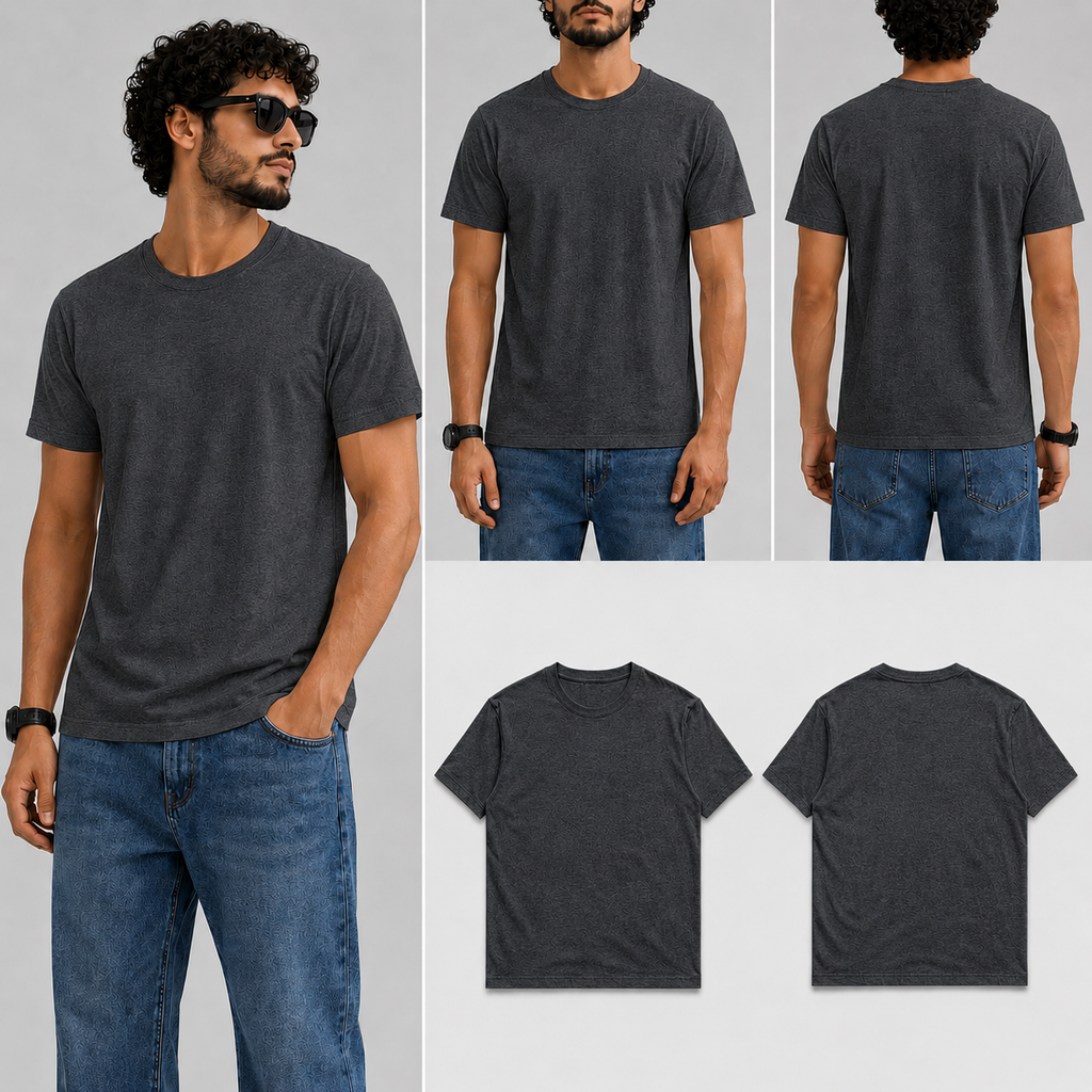 Plain Charcoal Male Round Neck Half Sleeve T-Shirt