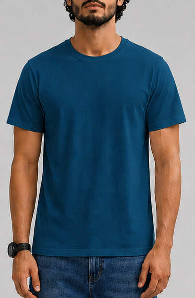 Plain Petrol Blue Male Round Neck Half Sleeve T-Shirt