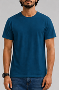 Plain Petrol Blue Male Round Neck Half Sleeve T-Shirt