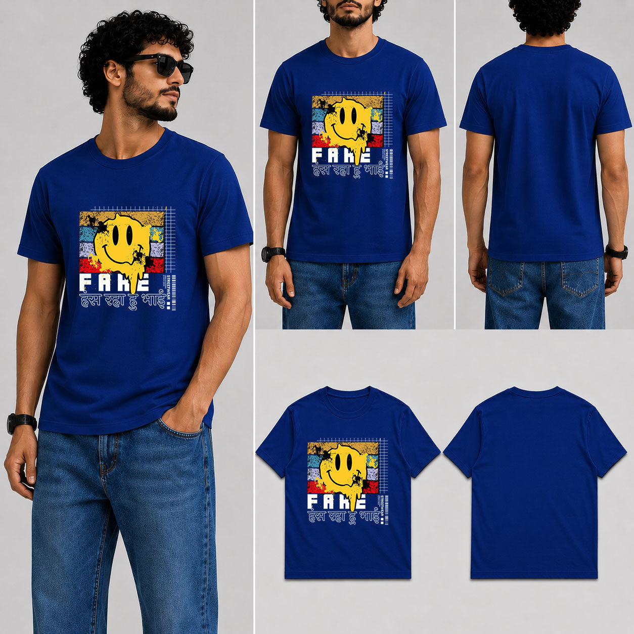 Fake हंस रहा हु भाई Male Round Neck Half Sleeve T-Shirt