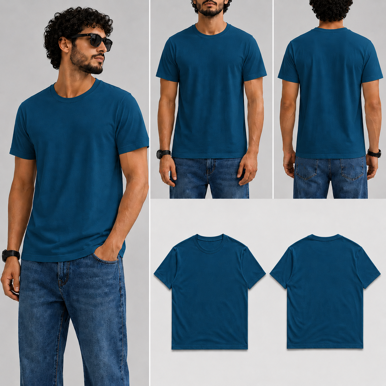 Plain Petrol Blue Male Round Neck Half Sleeve T-Shirt