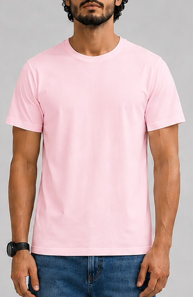Plain Light Baby Pink Male Round Neck Half Sleeve T-Shirt