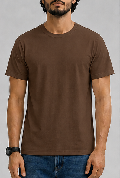 Plain Coffee Brown Male Round Neck Half Sleeve T-Shirt