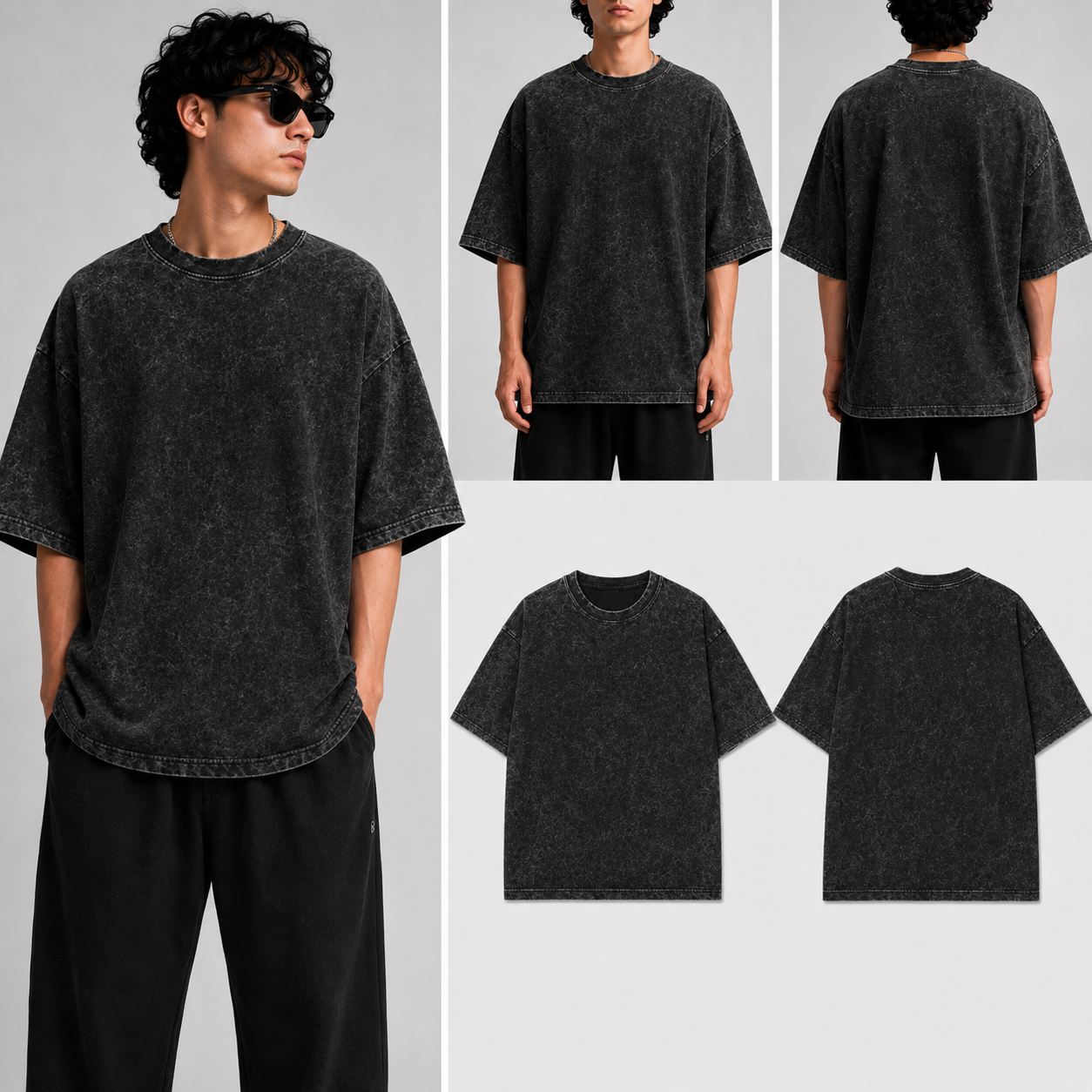 Plain Black Unisex Acid Wash Oversized Tee for man & women