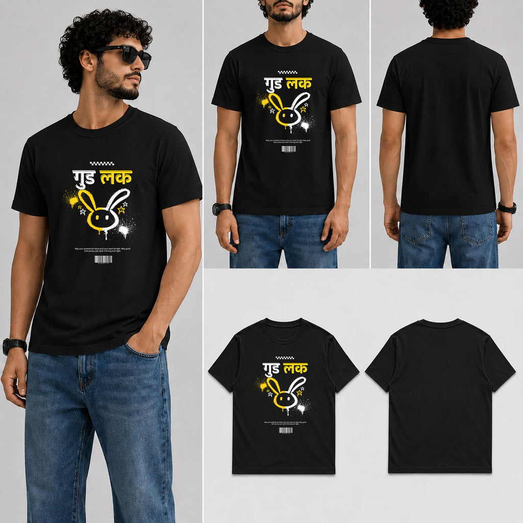 good luck Male Round Neck Half Sleeve T-Shirt