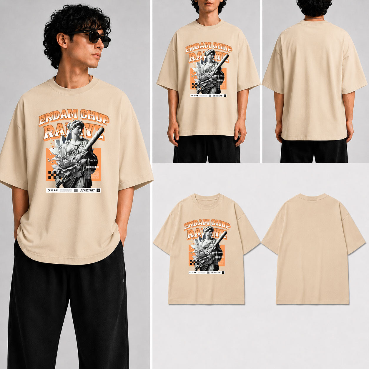 Ekdam ChuP Rahiye Unisex Oversized Standard T-Shirt for man & women
