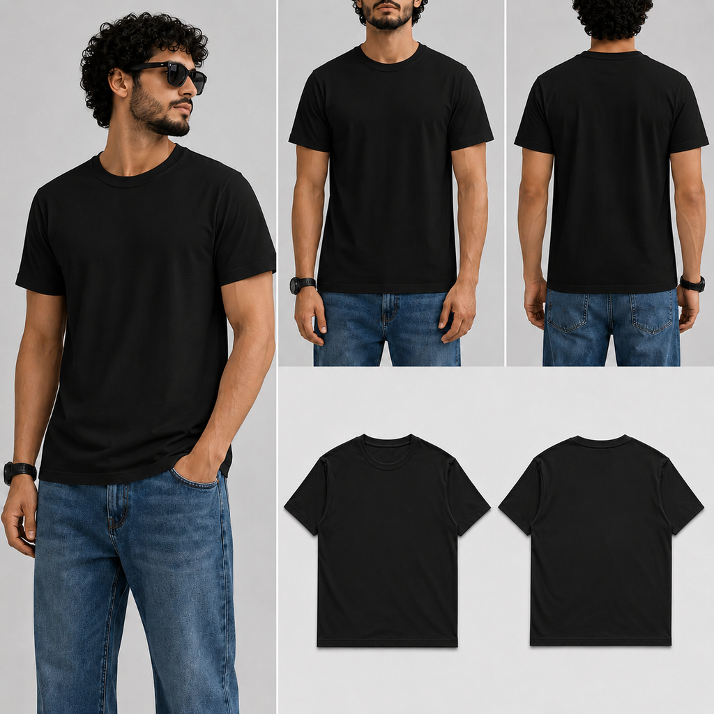 Plain Black Male Round Neck Half Sleeve T-Shirt