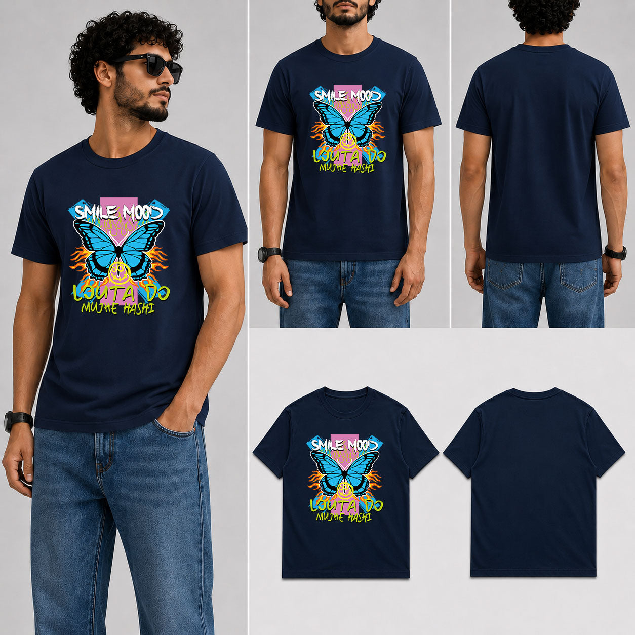 Smile Mood Louta Do Mujhe Hashi Male Round Neck Half Sleeve T-Shirt