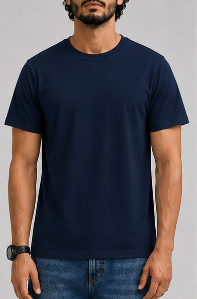 Plain Navy Blue Male Round Neck Half Sleeve T-Shirt