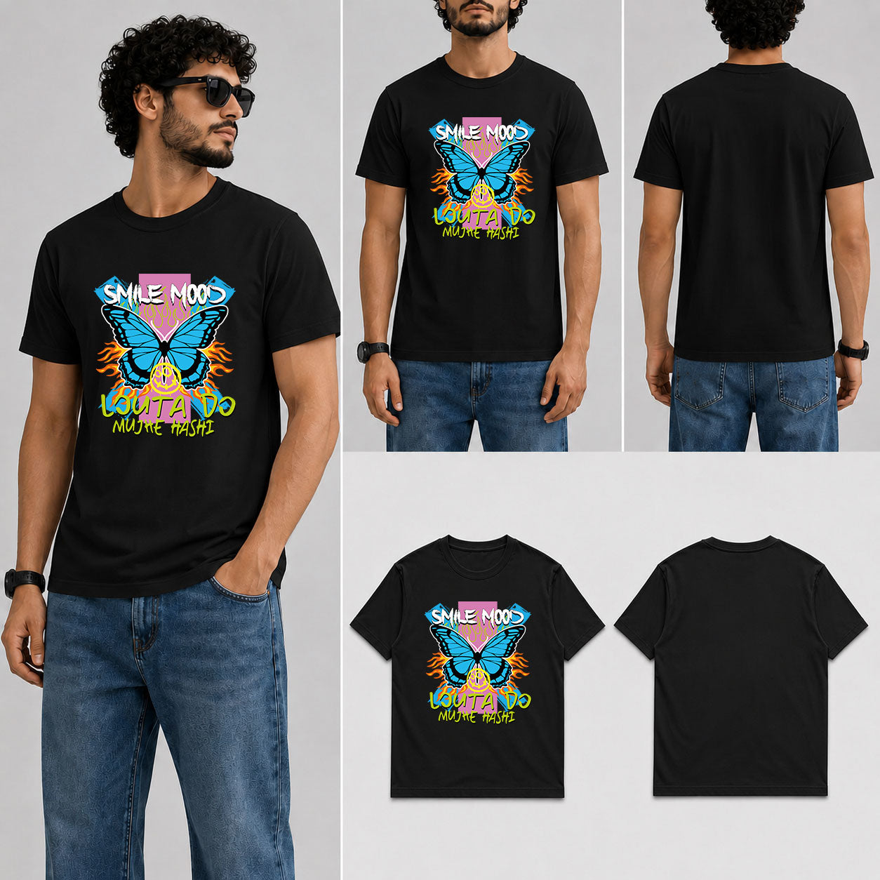 Smile Mood Louta Do Mujhe Hashi Male Round Neck Half Sleeve T-Shirt