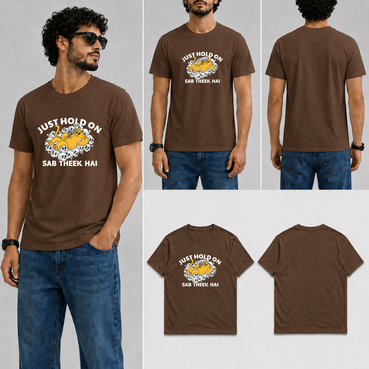Just Hold On Male Round Neck Half Sleeve T-Shirt