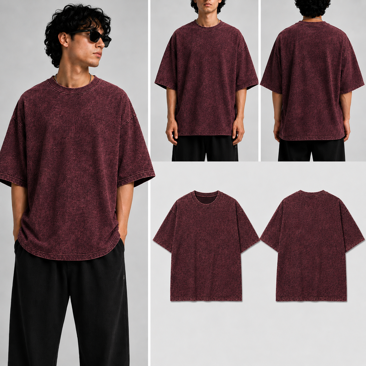 Plain Maroon Unisex Acid Wash Oversized Tee for man & women