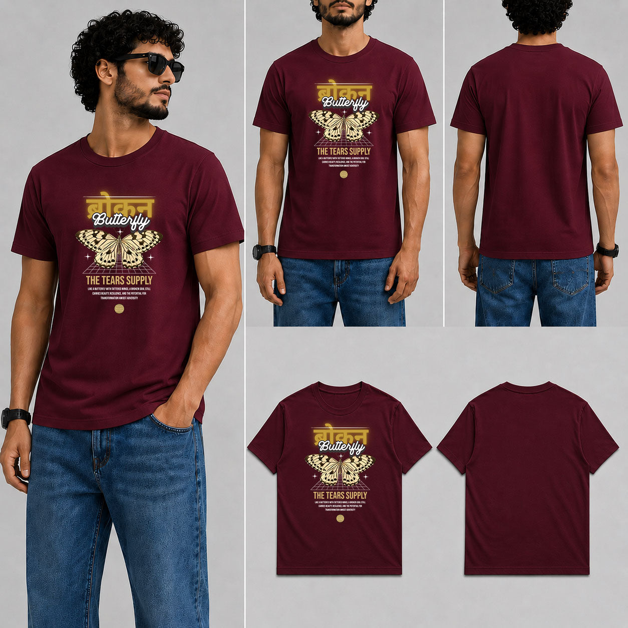 Broken Butterfly Male Round Neck Half Sleeve T-Shirt