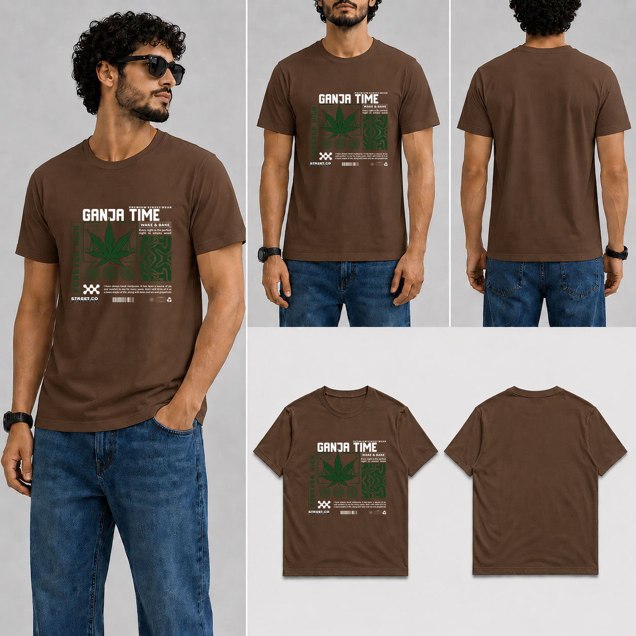 Ganja Time Male Round Neck Half Sleeve T-Shirt