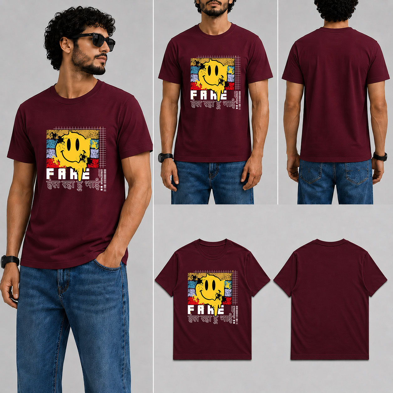 Fake हंस रहा हु भाई Male Round Neck Half Sleeve T-Shirt