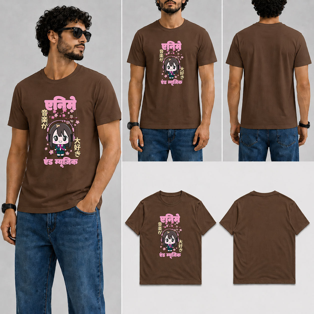 ANIME AND MUSIC Male Round Neck Half Sleeve T-Shirt
