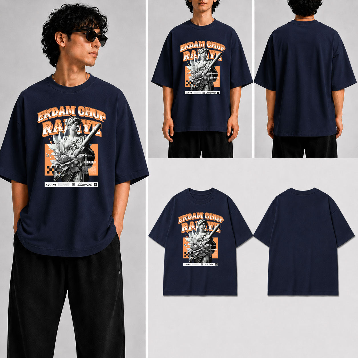 Ekdam ChuP Rahiye Unisex Oversized Standard T-Shirt for man & women