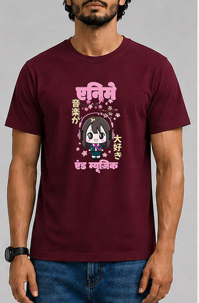 ANIME AND MUSIC Male Round Neck Half Sleeve T-Shirt