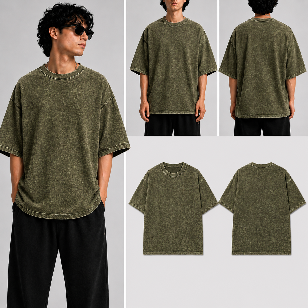 Plain Olive green Unisex Acid Wash Oversized Tee for man & women