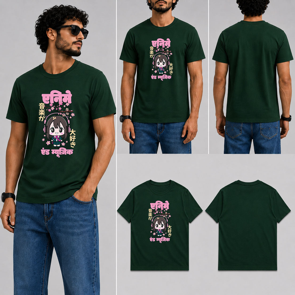 ANIME AND MUSIC Male Round Neck Half Sleeve T-Shirt
