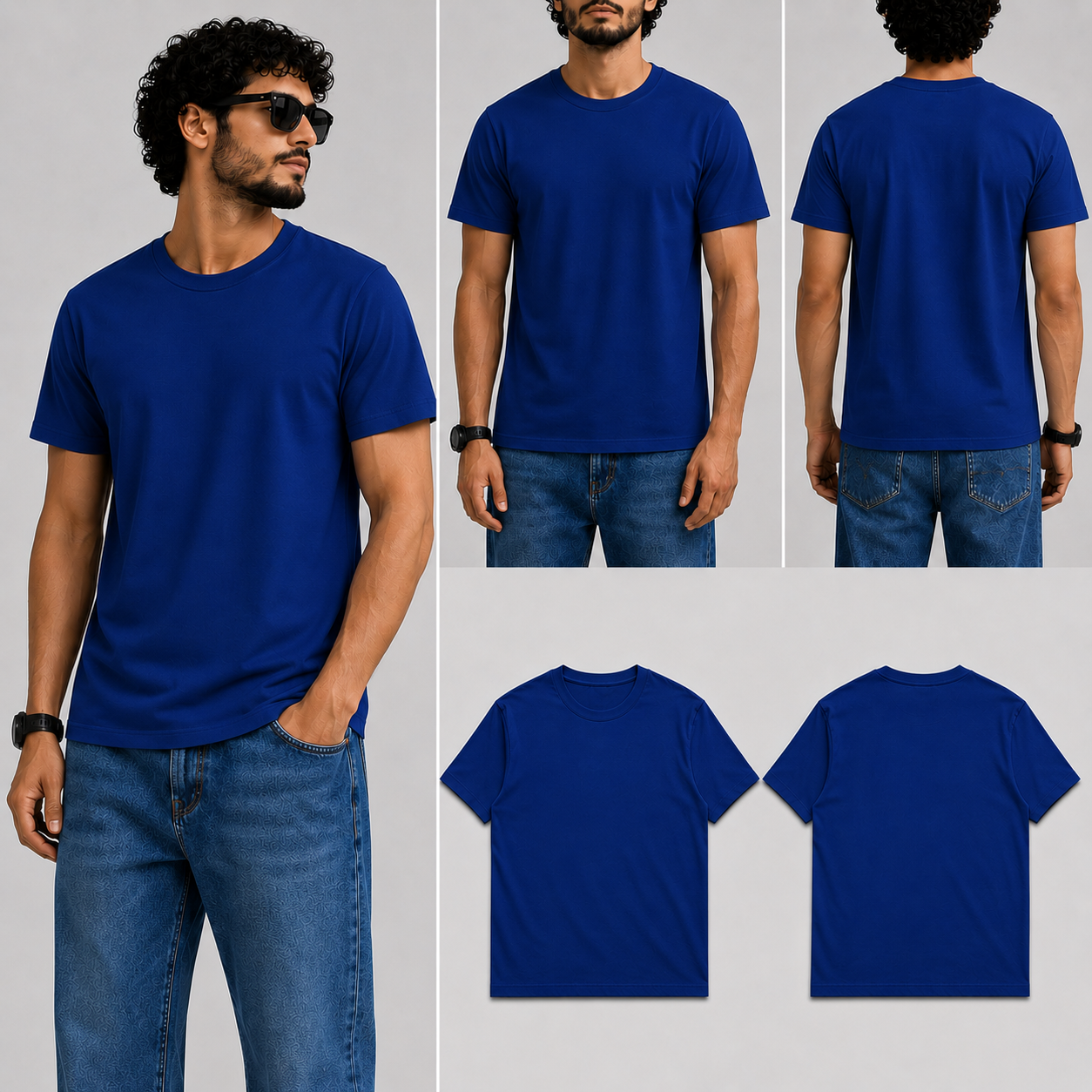 Plain Royal blue Male Round Neck Half Sleeve T-Shirt
