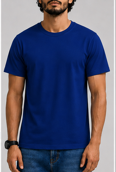 Plain Royal blue Male Round Neck Half Sleeve T-Shirt
