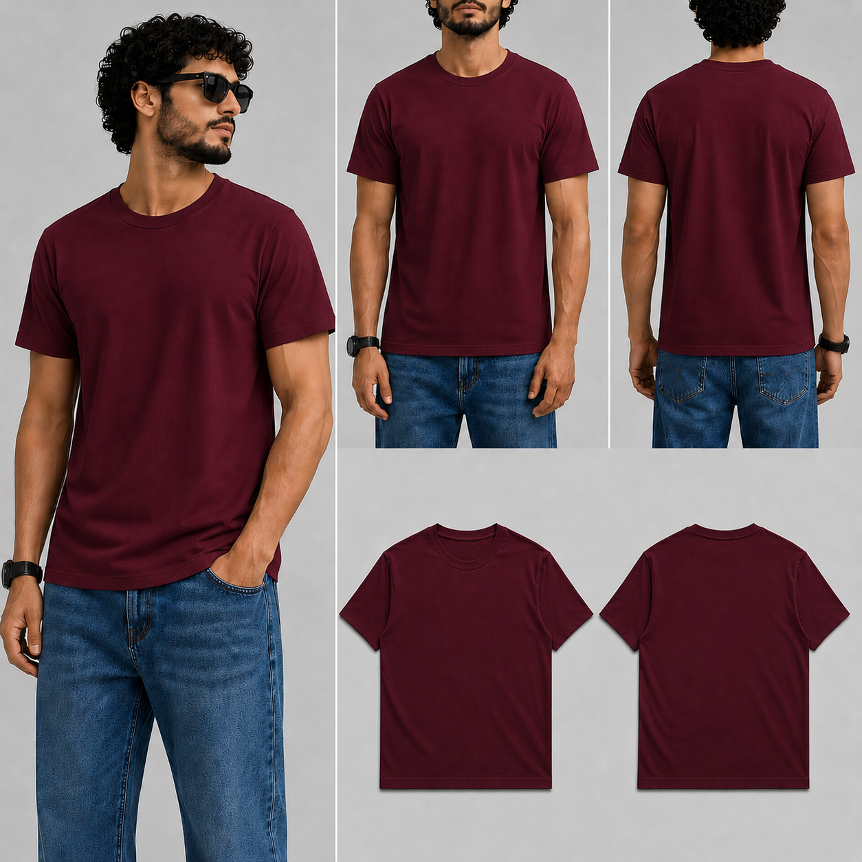 Plain Maroon Male Round Neck Half Sleeve T-Shirt
