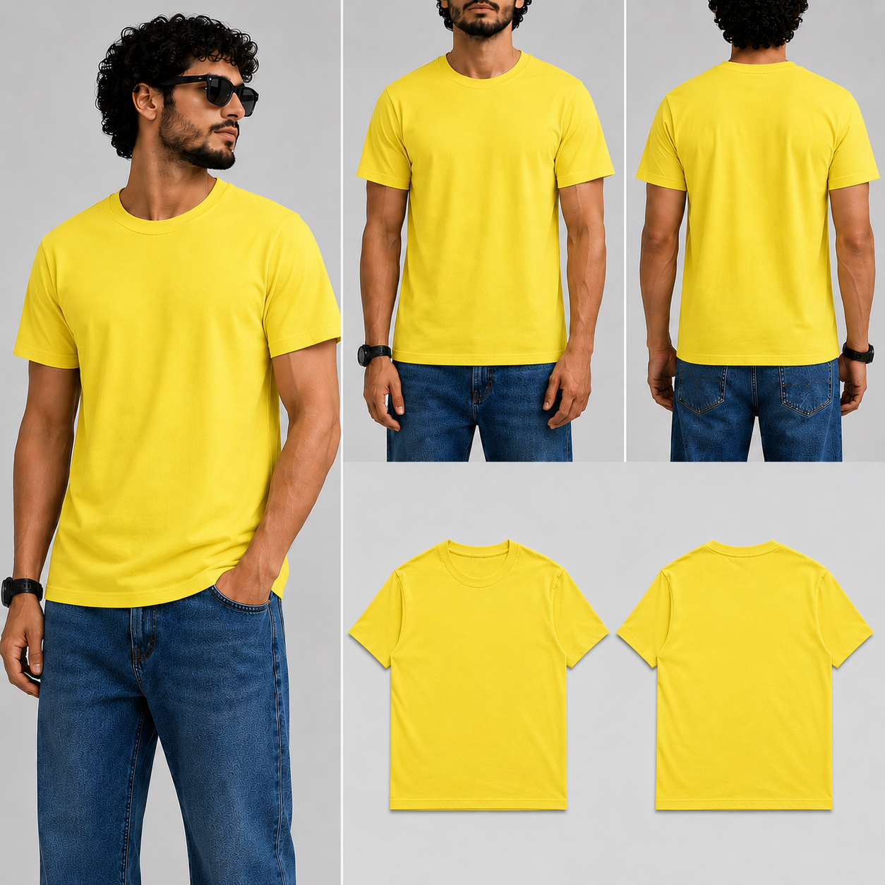 Plain Yellow Male Round Neck Half Sleeve T-Shirt