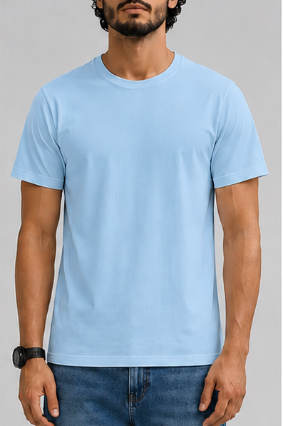 Plain Sky blue Male Round Neck Half Sleeve T-Shirt