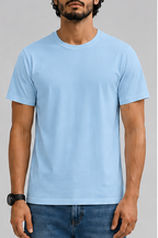 Plain Sky blue Male Round Neck Half Sleeve T-Shirt
