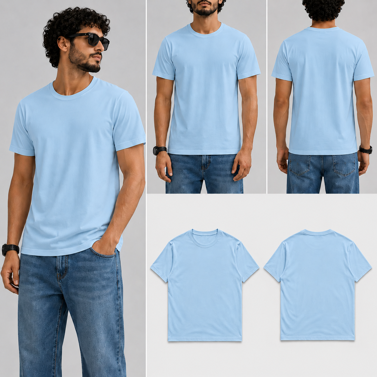 Plain Sky blue Male Round Neck Half Sleeve T-Shirt