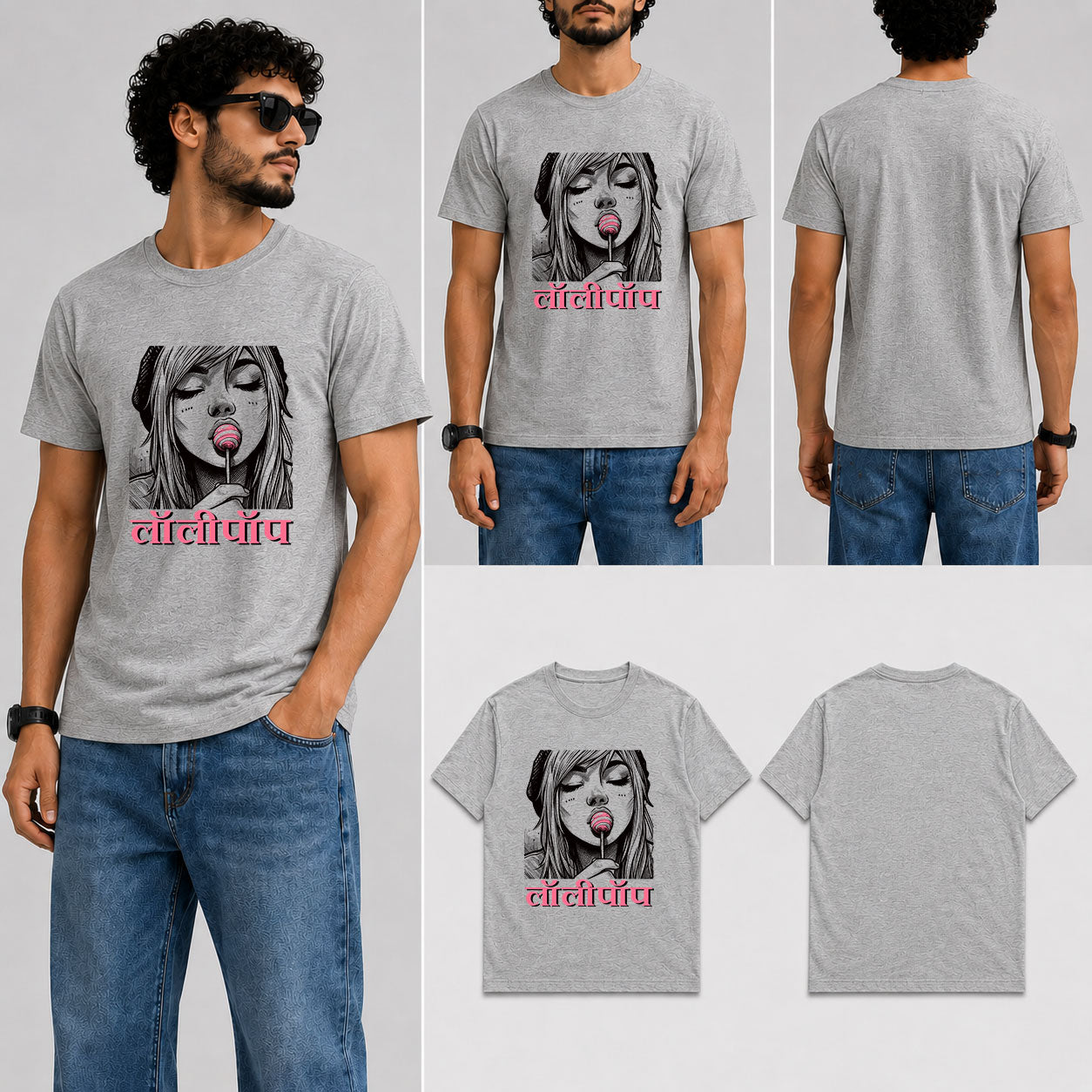 Girl with Lollipop Male Round Neck Half Sleeve T-Shirt