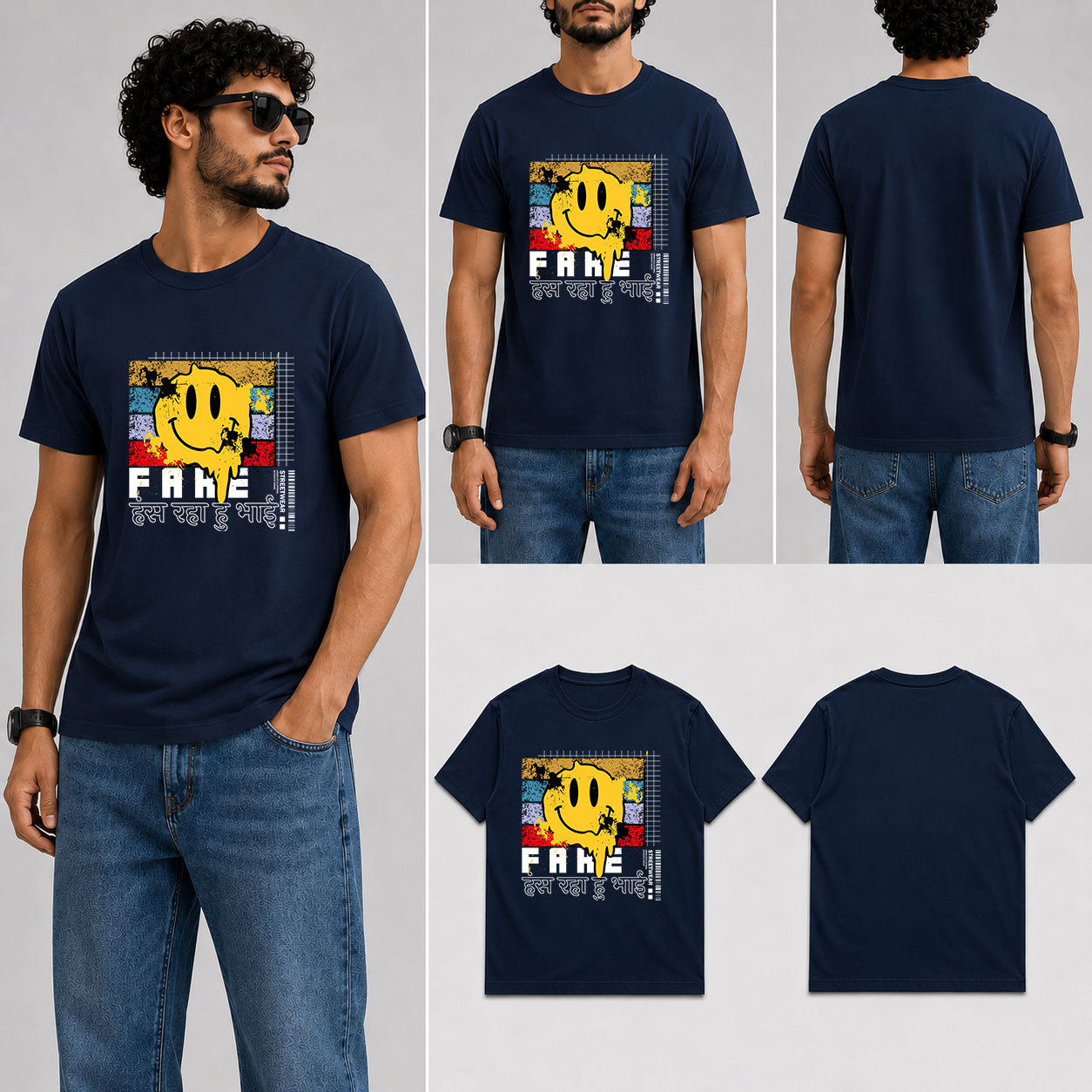 Fake हंस रहा हु भाई Male Round Neck Half Sleeve T-Shirt