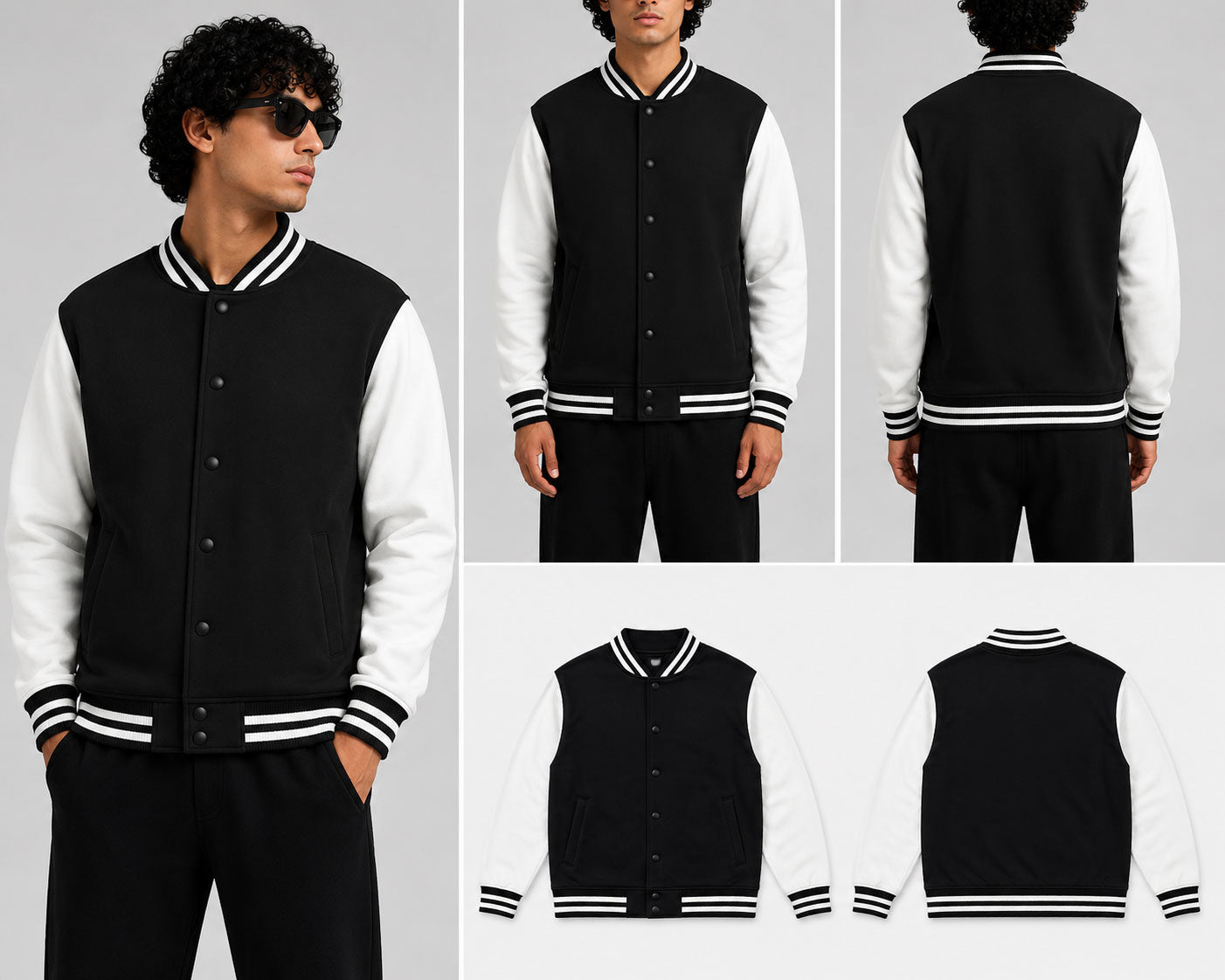 Plain Black Unisex Varsity Jacket for man & women